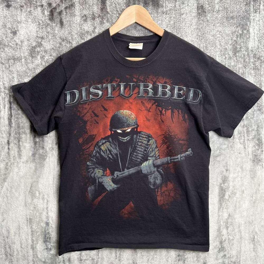 Vtg Y2K Disturbed Soldier Demon T Shirt Size Medium 2000s Metal Band Heavyweight